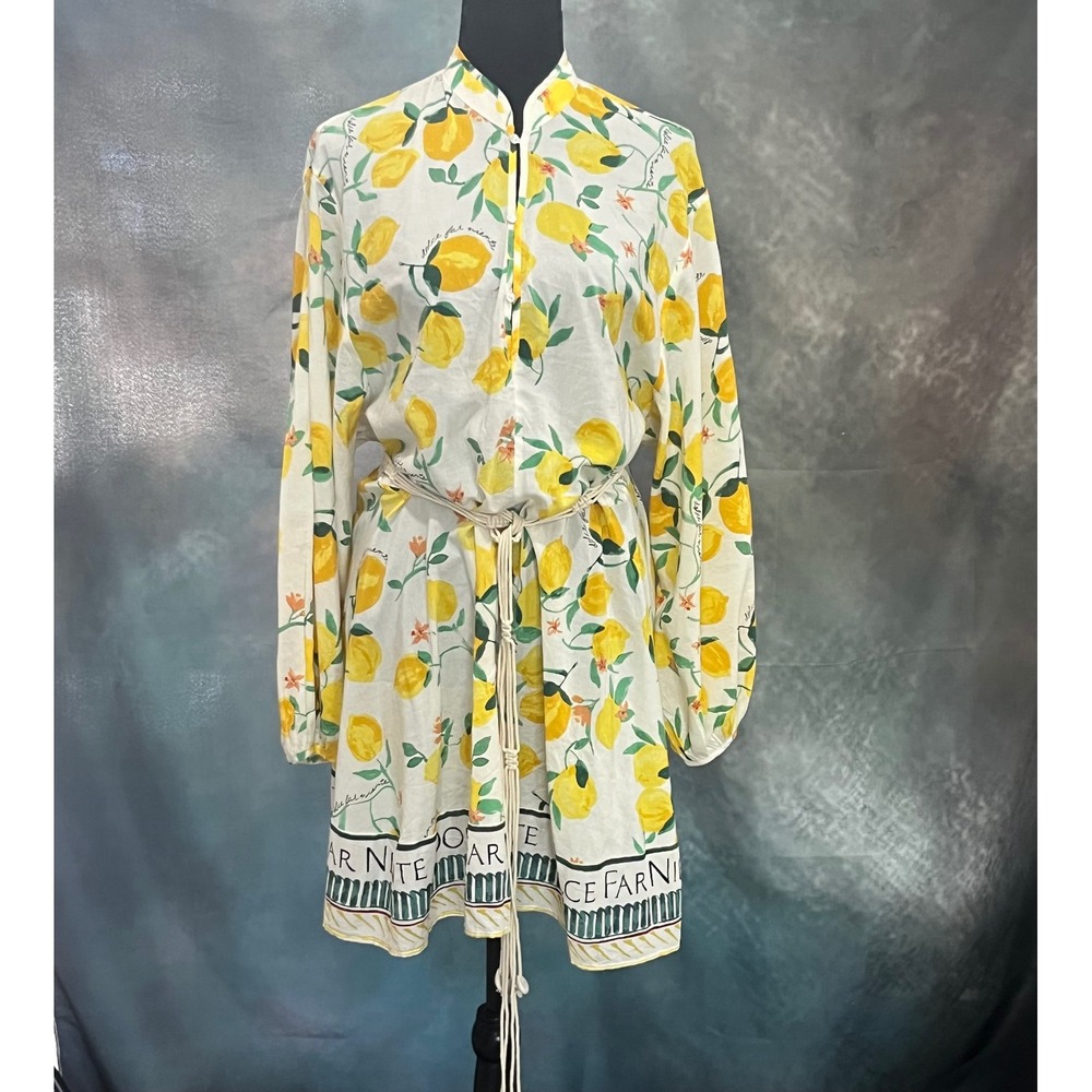Yellow Lemon-Print Tie-Waist Women’s Dress